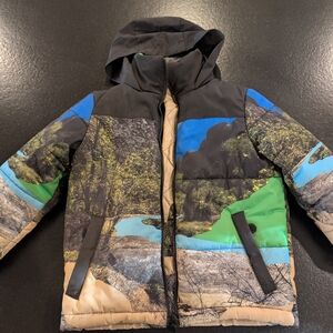 Stella McCartney Kids Scenic Colorblock Puffer Jacket - Black, Green, Blue, Tan